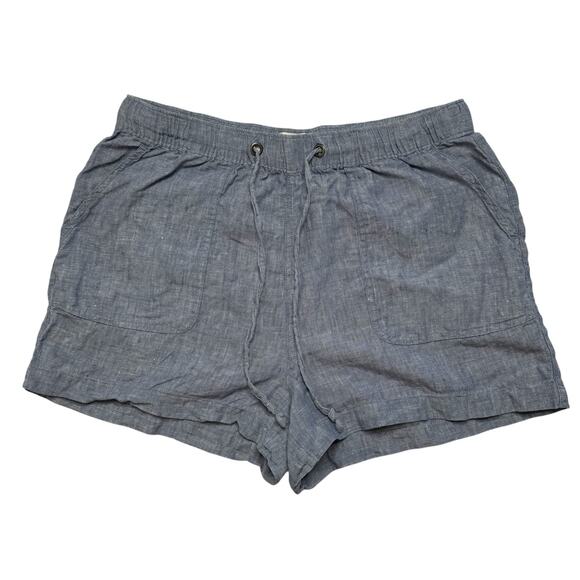 C&C CALIFORNIA 100% Linen Chambray Blue Shorts Size Large Pull On Drawstring - Picture 1 of 6